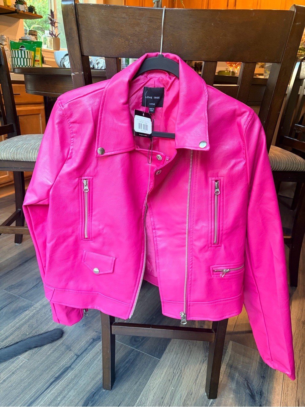NWT Love Tree Hot Pink Faux Leather Moto Jacket